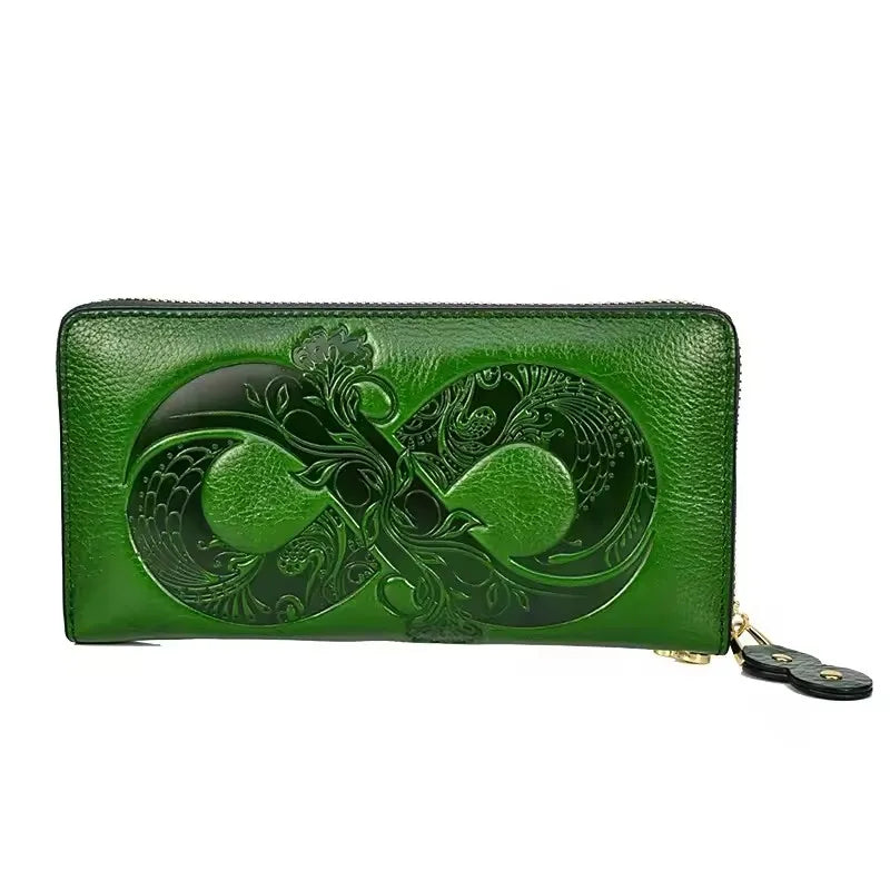 Portefeuille Long en Cuir Véritable avec Motif Floral – Élégance et Polyvalence BagshotStore
