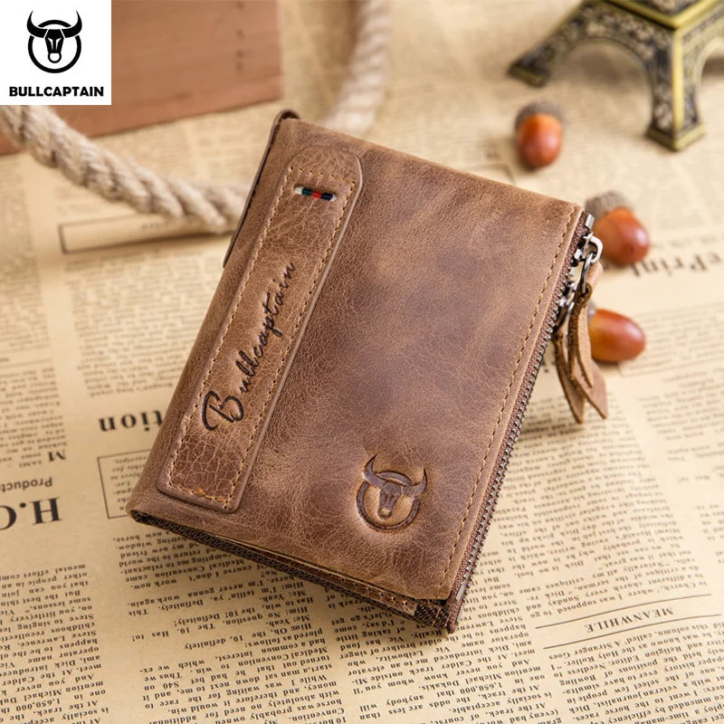 BULLCAPTAIN Vintage Men's Leather Wallet RFID Function Card Zipper Zero Wallet Multifunctional High Quality Leather Wallet QB06 BagshotStore