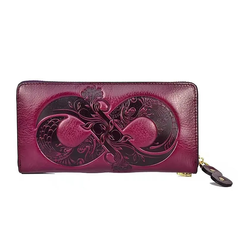 Portefeuille Long en Cuir Véritable avec Motif Floral – Élégance et Polyvalence BagshotStore