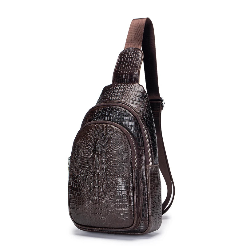 SCHLATUM men's Genuine Leather vintage Crocodile Pattern Chest Bag luxury men crossbody Travel bag multifunction sling bags BagshotStore