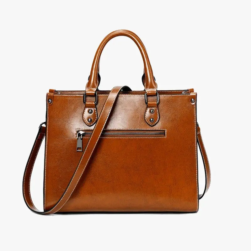 Sac cuir véritable Madison caramel porté épaule bandoulière derrière