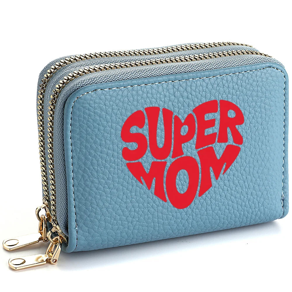 Women's Short Double-Zip PU Leather Wallet Fashion Heart Print Pattern Multi-Card Slot Dual Layer Zipper Clutch BagshotStore