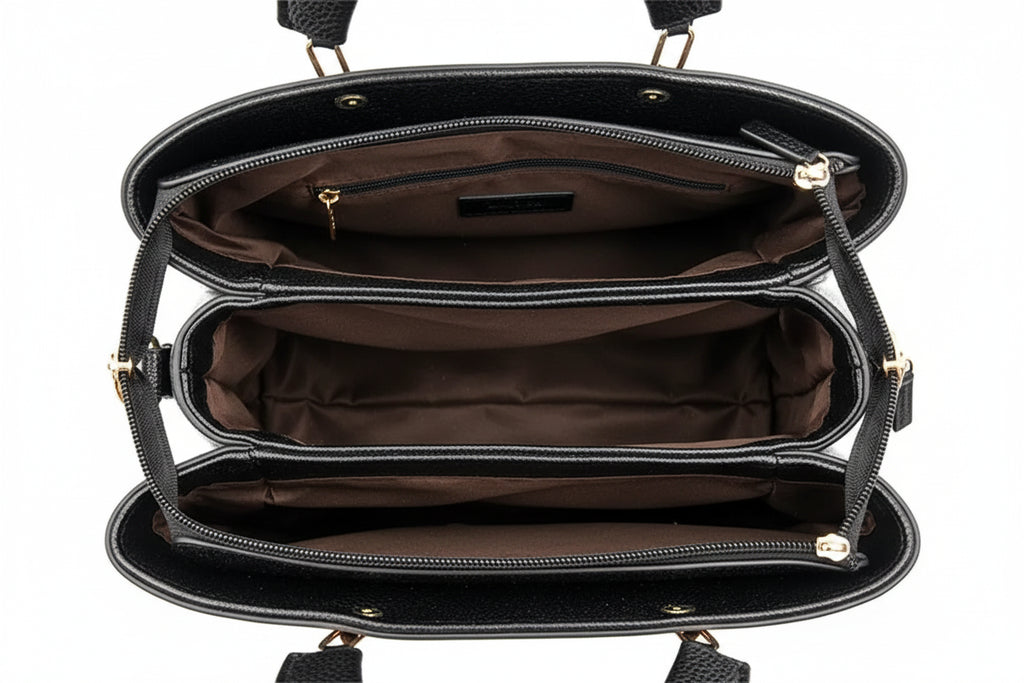 Sac à main Léna organisé et multi-poche noir, intérieur