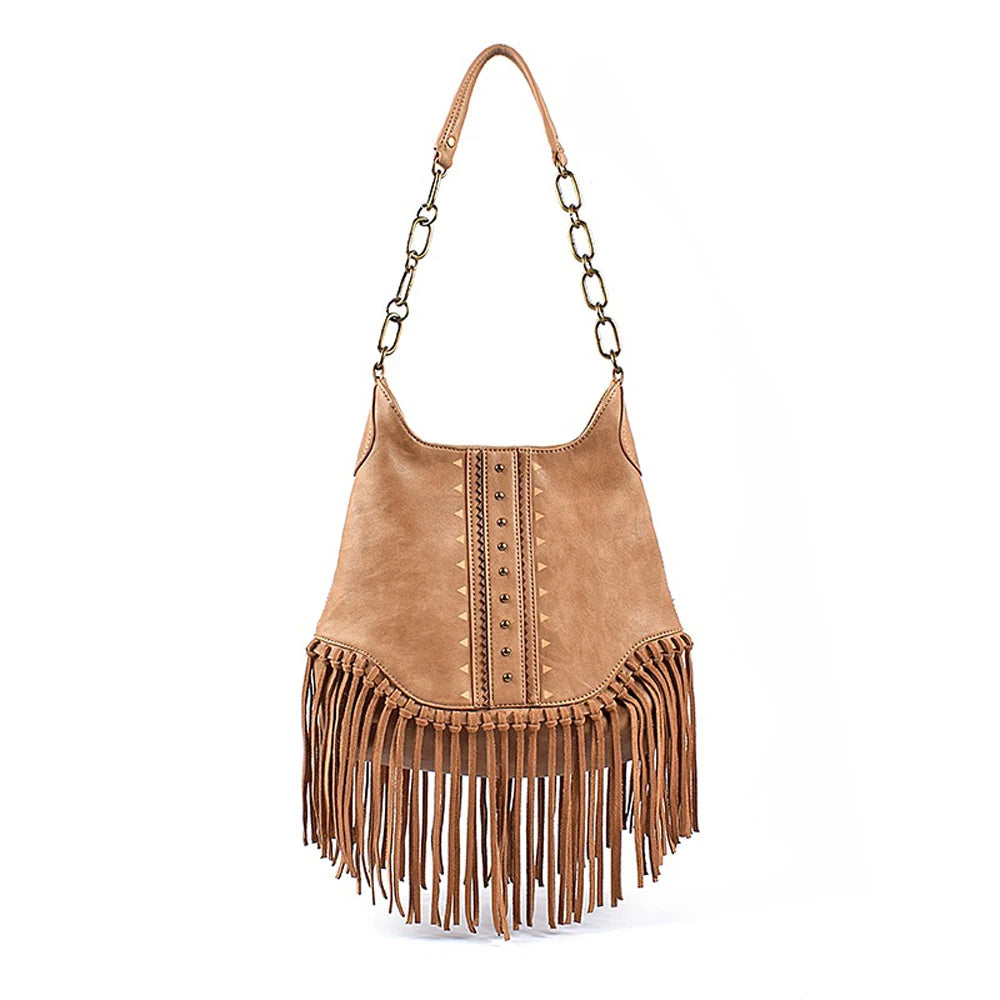 Annmouler Vintage Women Handbags PU Leather Tote Bag with Leather Tassel High Qualtiy Bag for Women Gifts(pu+leather) BagshotStore