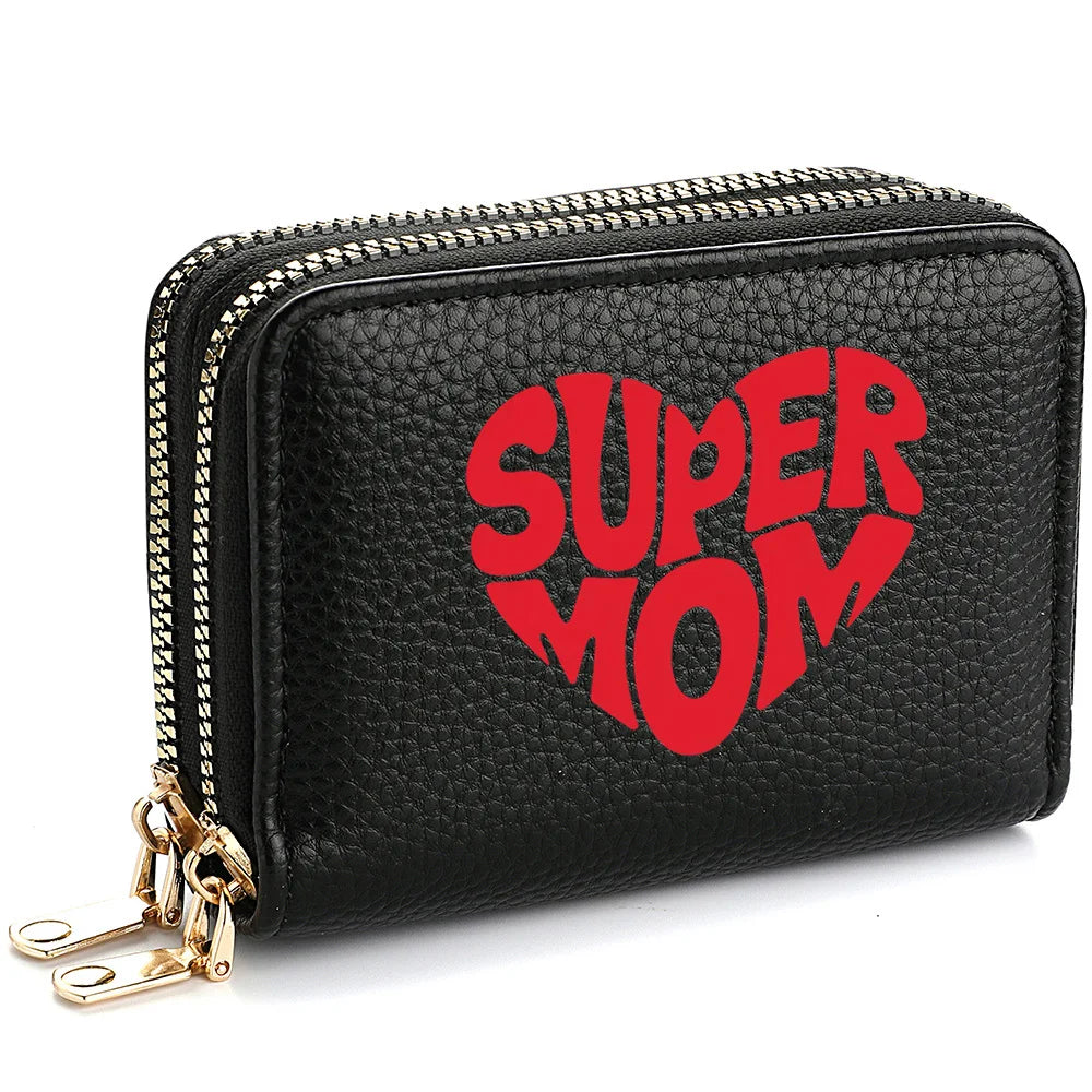 Women's Short Double-Zip PU Leather Wallet Fashion Heart Print Pattern Multi-Card Slot Dual Layer Zipper Clutch BagshotStore