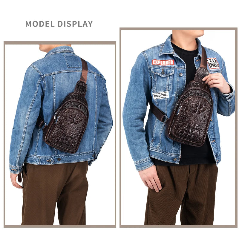 SCHLATUM men's Genuine Leather vintage Crocodile Pattern Chest Bag luxury men crossbody Travel bag multifunction sling bags BagshotStore
