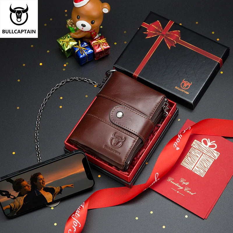 BULLCAPTAIN Men's Genuine Leather Wallet Rfid Function High Quality Leather Fashion Chain Multifunctional Men's Pocket Wallet BagshotStore