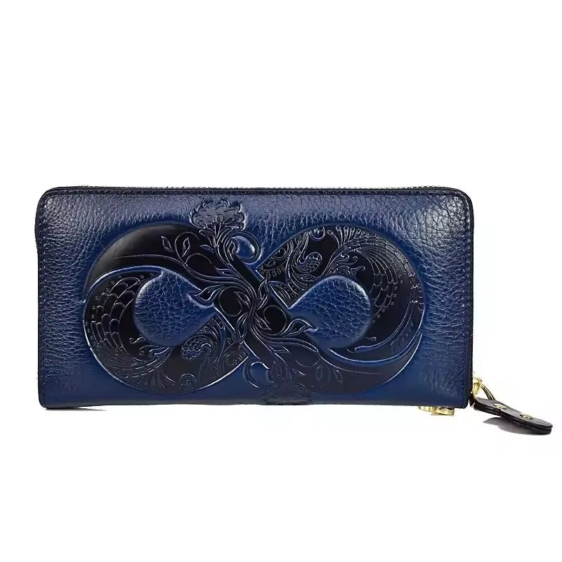 Portefeuille Long en Cuir Véritable avec Motif Floral – Élégance et Polyvalence BagshotStore