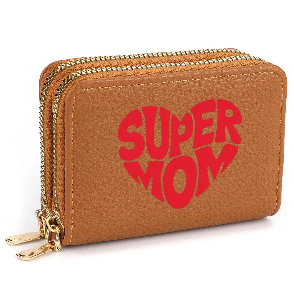 Women's Short Double-Zip PU Leather Wallet Fashion Heart Print Pattern Multi-Card Slot Dual Layer Zipper Clutch BagshotStore