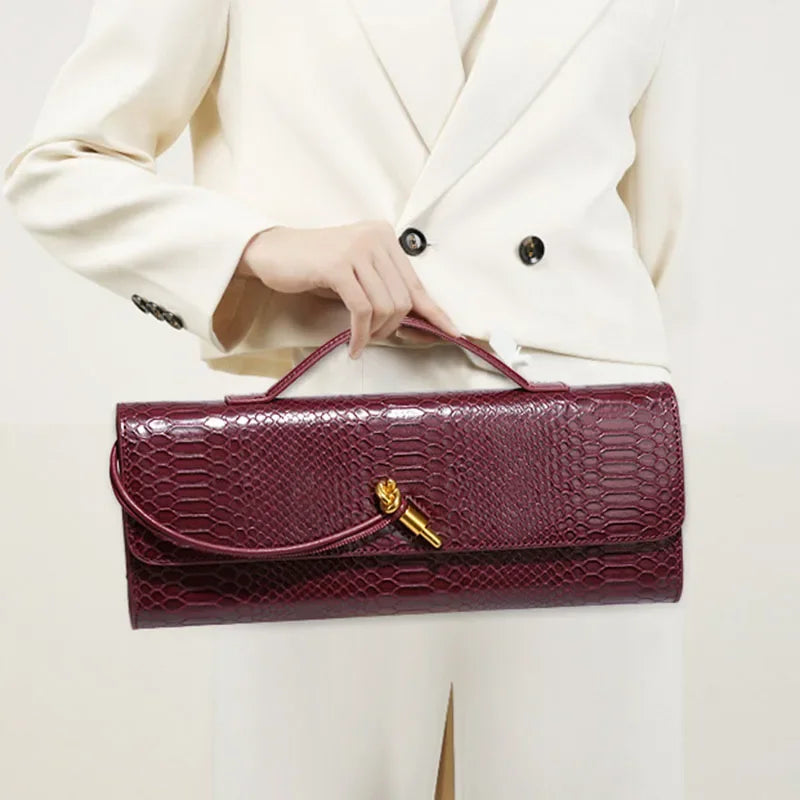 Luxury Design Top-Handle Bag For Women Evening Handbag Long Purse, Crocodile Pattern Crossbody Shoulder Bags Fashionable Outfits BagshotStore