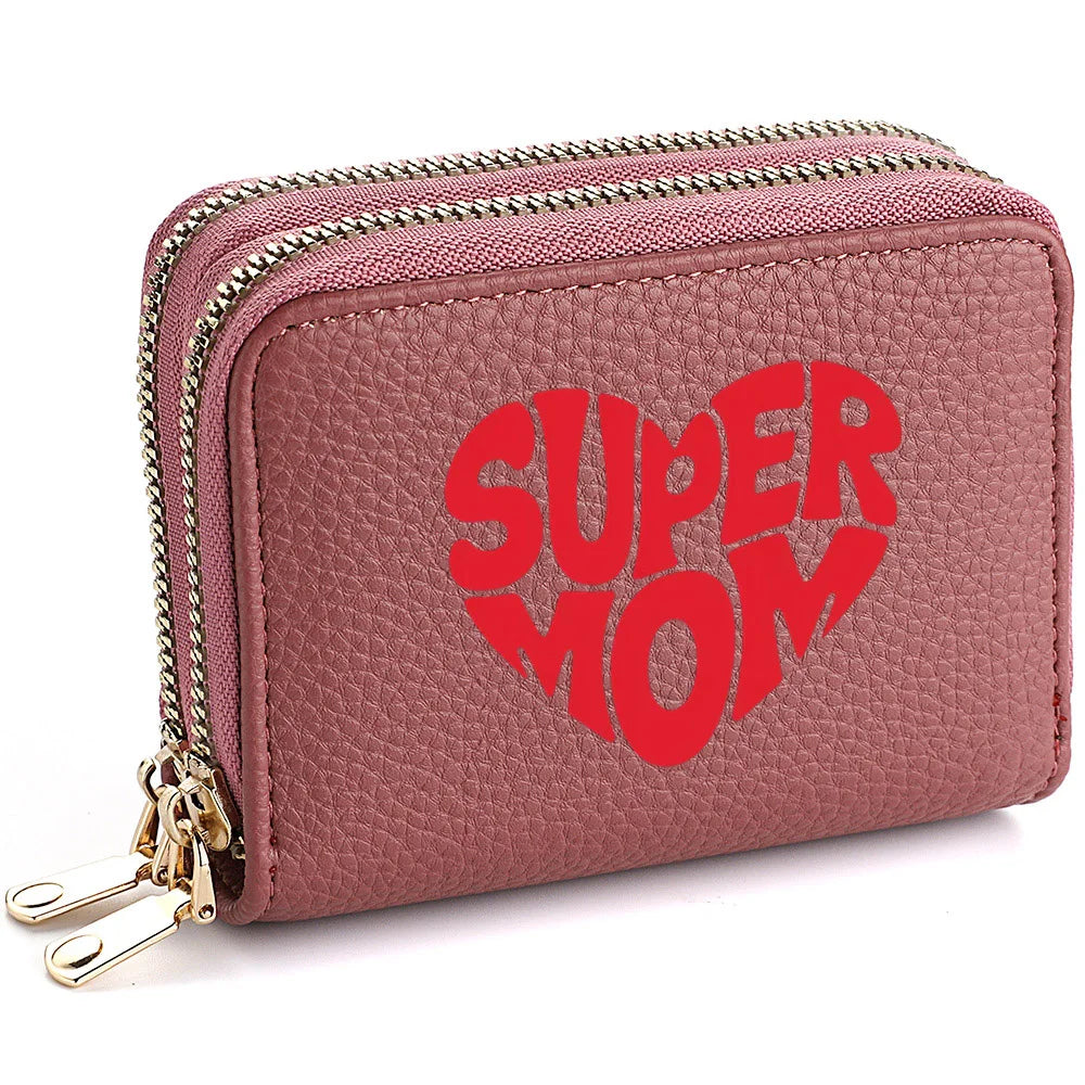 Women's Short Double-Zip PU Leather Wallet Fashion Heart Print Pattern Multi-Card Slot Dual Layer Zipper Clutch BagshotStore