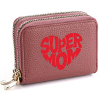 Women's Short Double-Zip PU Leather Wallet Fashion Heart Print Pattern Multi-Card Slot Dual Layer Zipper Clutch BagshotStore