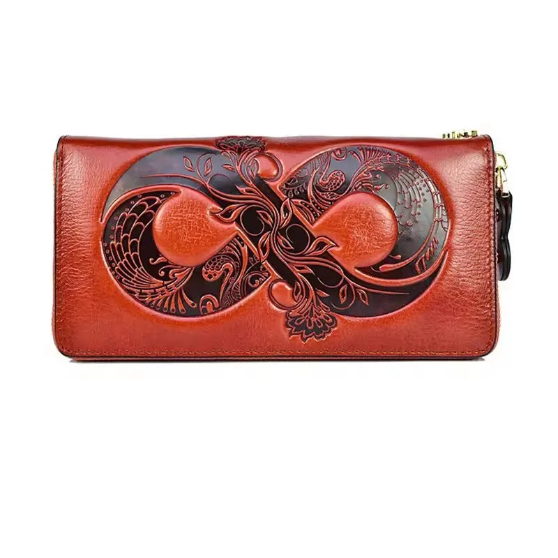 Portefeuille Long en Cuir Véritable avec Motif Floral – Élégance et Polyvalence BagshotStore