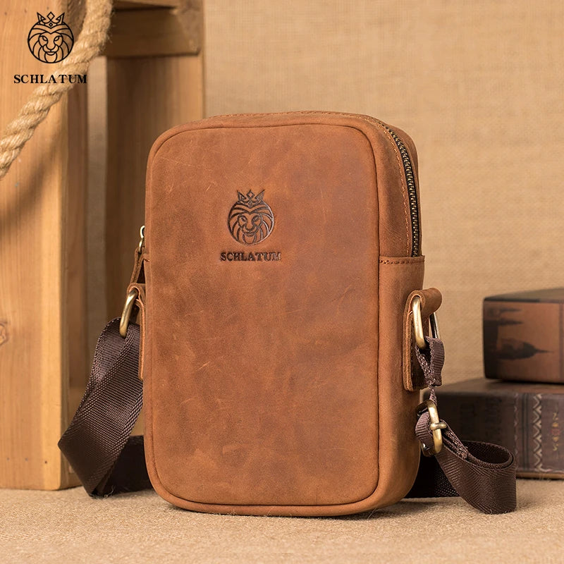 SCHLATUM Casual Men's Shoulder Bags Business Messenger Bag high-Quality Men's Crazy Horse hide Bag's Mini Large Capacity Pocket BagshotStore
