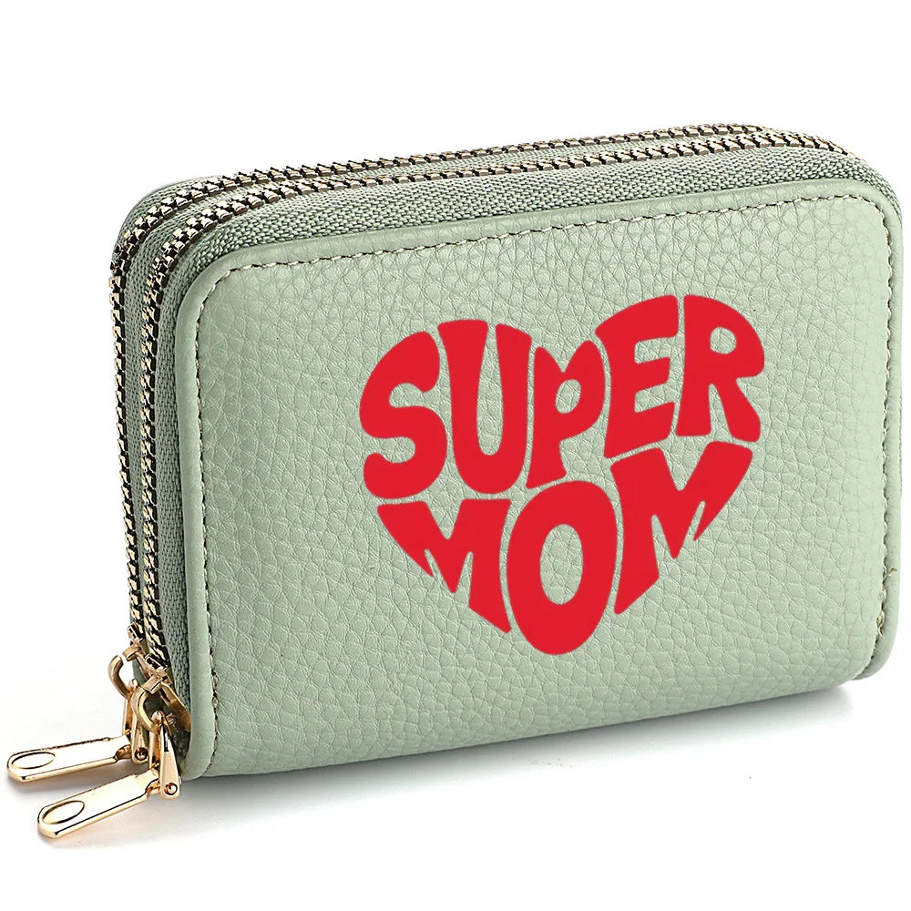 Women's Short Double-Zip PU Leather Wallet Fashion Heart Print Pattern Multi-Card Slot Dual Layer Zipper Clutch BagshotStore