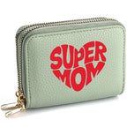 Women's Short Double-Zip PU Leather Wallet Fashion Heart Print Pattern Multi-Card Slot Dual Layer Zipper Clutch BagshotStore