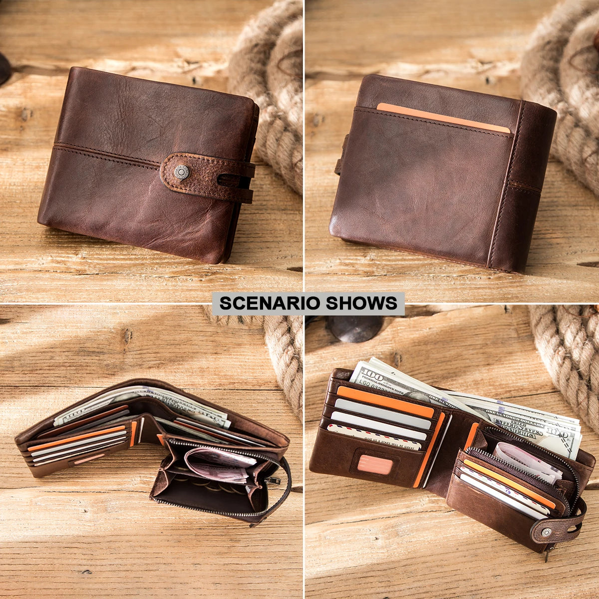 CONTACT'S Casual Men Wallets Crazy Horse Leather Short Coin Purse Hasp Design Wallet Cow Leather Clutch Wallets Male Carteiras BagshotStore
