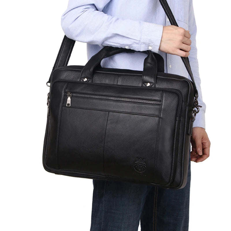SCHLATUM Genuine Leather Bussiness Briefcases Black for Men luxury handbags Laptop Briefcase Bags 16 inch Office Computer bag BagshotStore