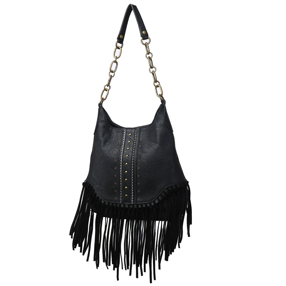 Annmouler Vintage Women Handbags PU Leather Tote Bag with Leather Tassel High Qualtiy Bag for Women Gifts(pu+leather) BagshotStore