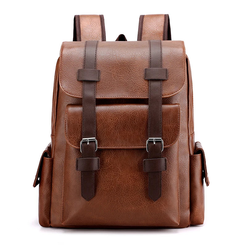 2023 Men Backpack PU Leather Bagpack Large Laptop Backpacks Male Mochilas Black Schoolbag For Teenagers Boys Brown Sac A Dos BagshotStore