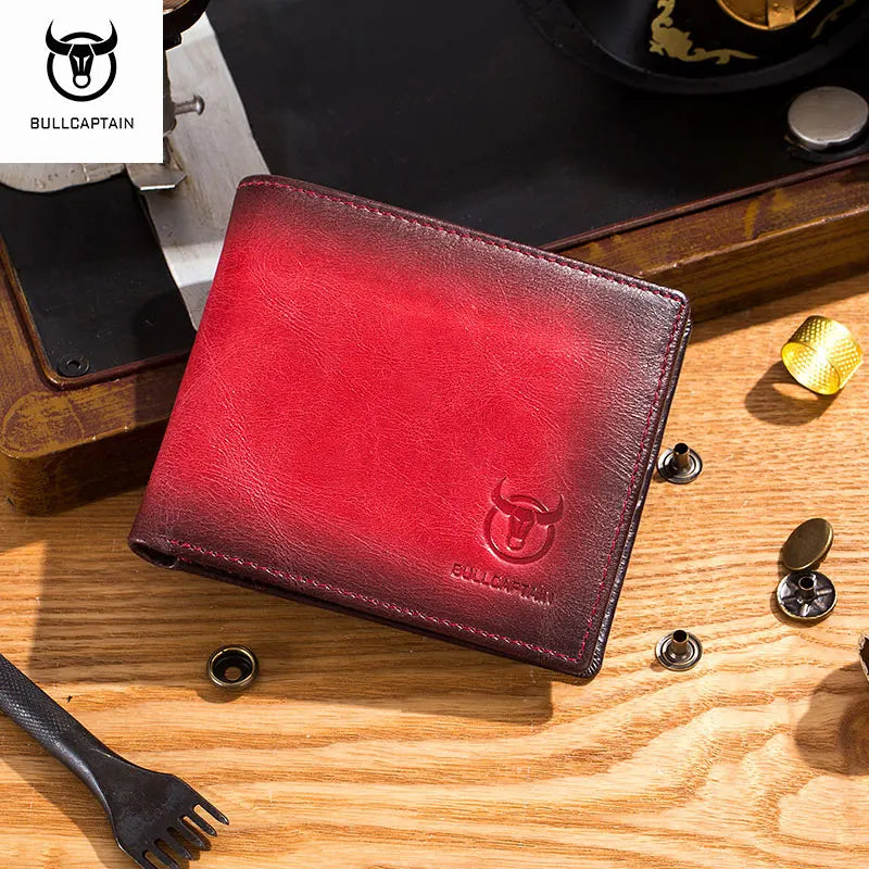 BULLCAPTAIN RFID Blocking Men's Leather Wallet Bifold Slim Wallet Multi-card Card Holder ID Wallet QB 05 BagshotStore