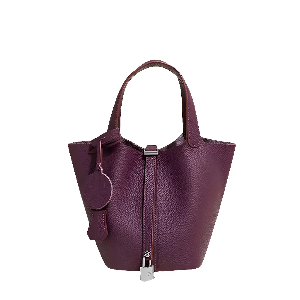 Sac cuir véritable Capri mauve texture TOGO grainée détails BagshotStore