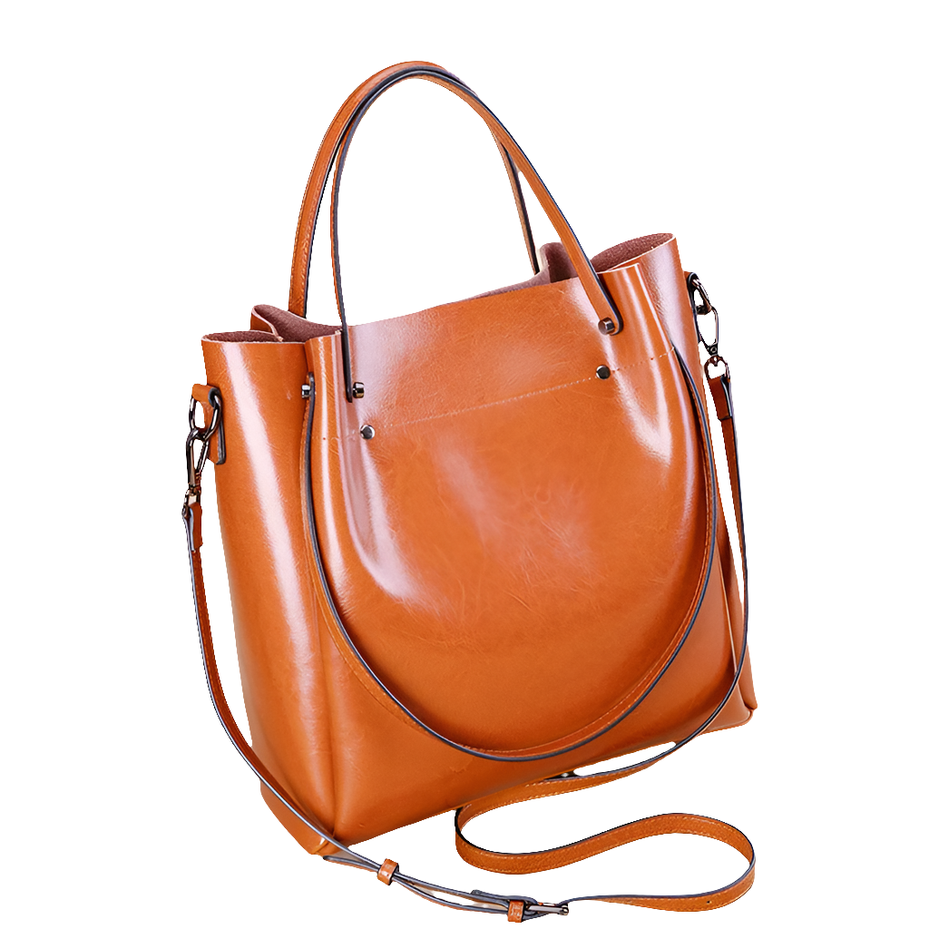 Genuine Leather Women's Bag Wax Leather Large Capacity Bucket Bag New Solid Color Fashionable Shoulder Bag Commuter  Crossbody BagshotStore