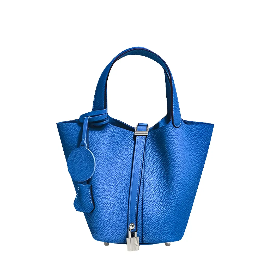 Sac seau Capri bleu électrique doublure cuir véritable intérieur BagshotStore